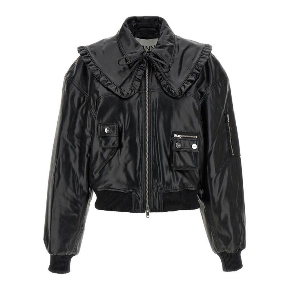 Ganni Black Leather Women's Bomber